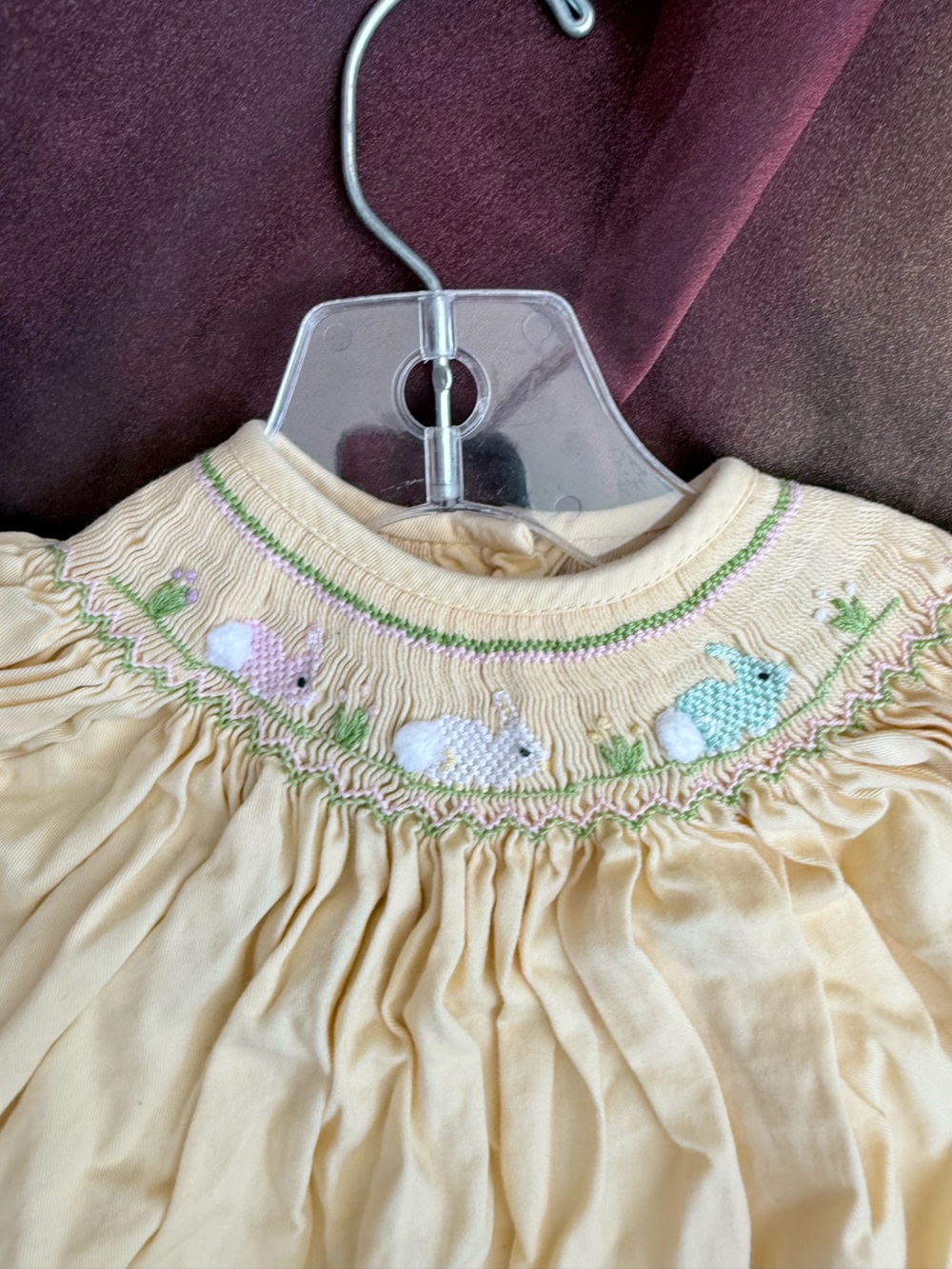 Creamy yellow Smocked Kids Dress with Pastel Bunny Motif